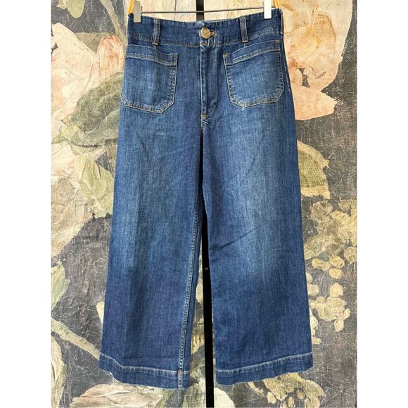 Anthropologie The Colette Denim Cropped Wide-Leg Jeans by Maeve Size 28 - Picture 5 of 9